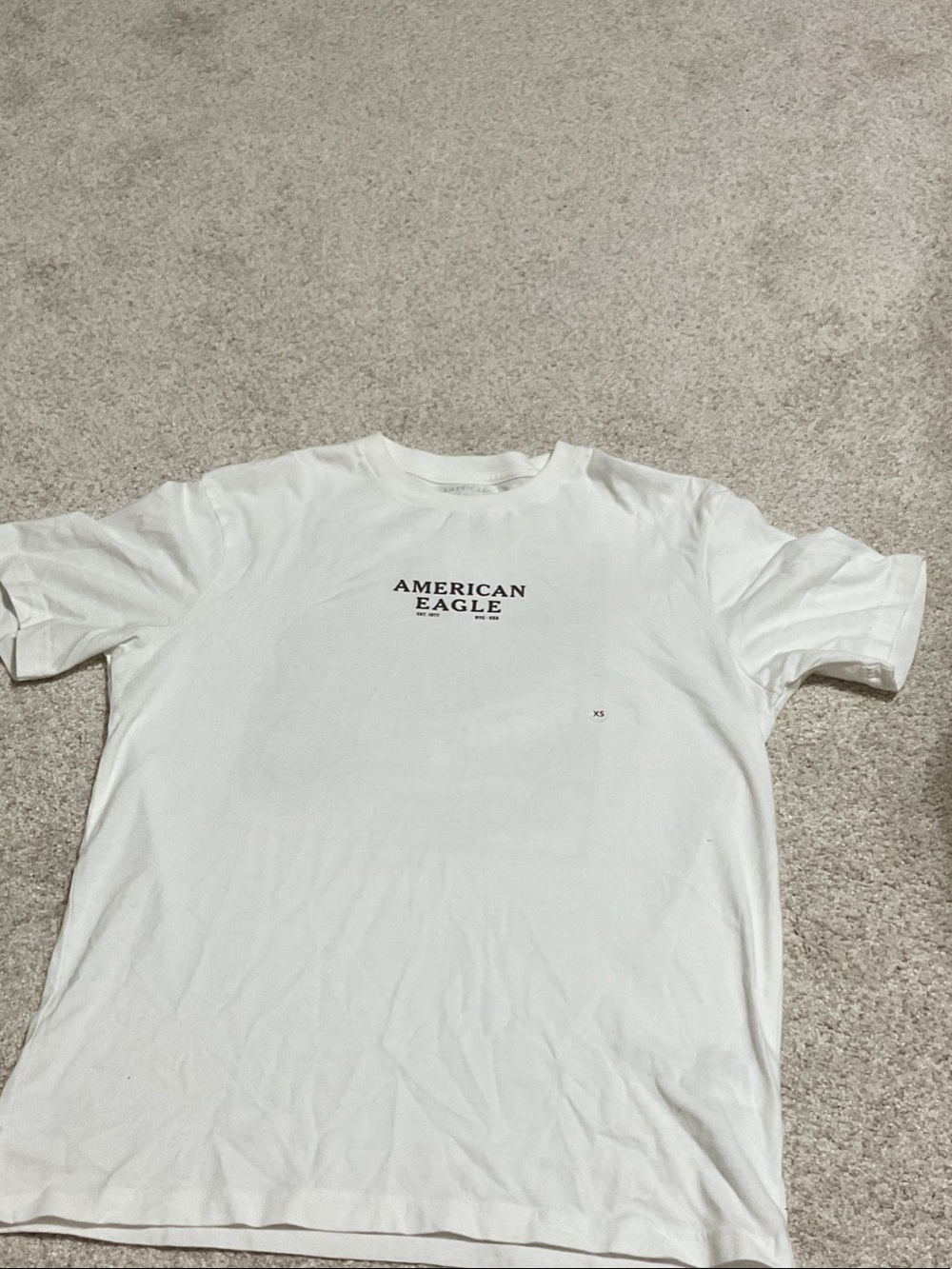 American Eagle Outfitters White Tee with Black Chest Logo and graphic on back
